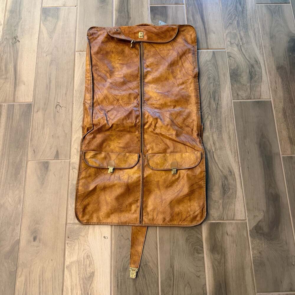 Vintage C&C Brown Leather Garment Bag Suit Carrier Travel Luggage